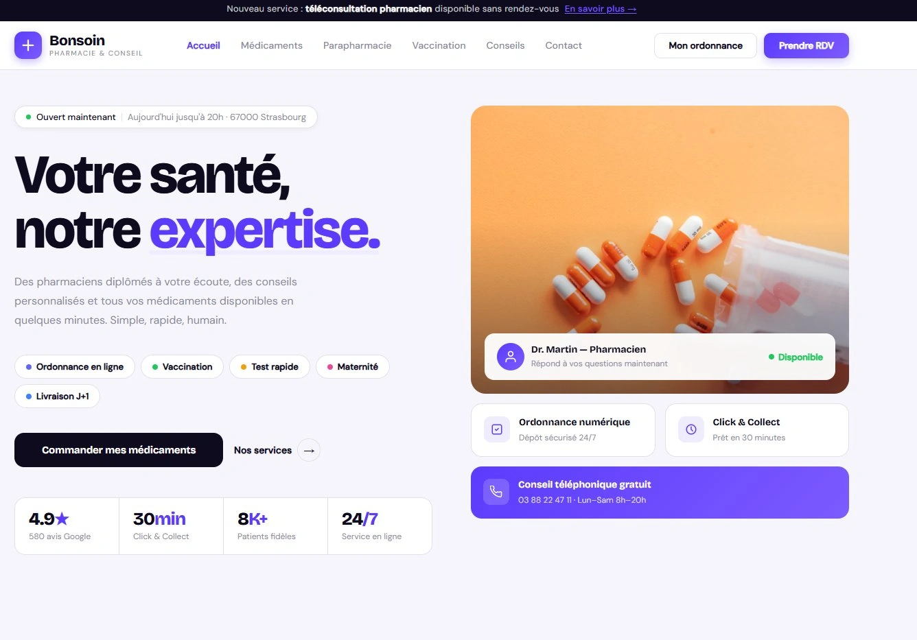 Site web farmácia — página serviços